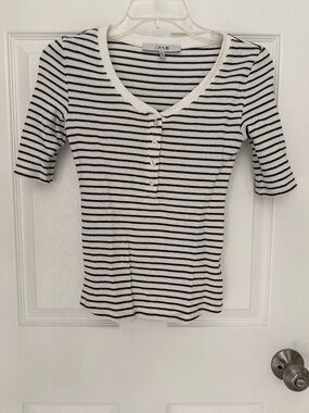 Joe’s Jeans Gisele Piquè Striped Half Elbow Sleeve Henley XS LIKE NEW OTHER